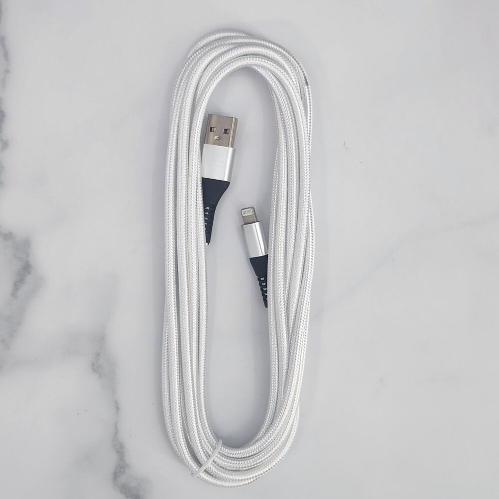 Pack of 3 Lightning Charging Cables, White 10 Ft Braided Cord
